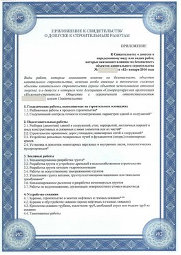 Приложение к свидетельству о допуске к строительным работам Балаково СРО в строительстве