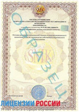 Образец сертификата соответствия (приложение) Балаково Сертификат ISO 13485